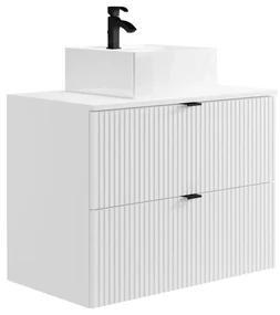 Mobile per bagno sospeso con scanalature e lavabo da appoggio L80 cm Bianco - ZEVINI