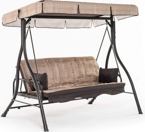 Dondolo 3 Posti da Giardino 198x140x174 cm Schienale Reclinabile per Funzione Letto Zanzibar Beige...