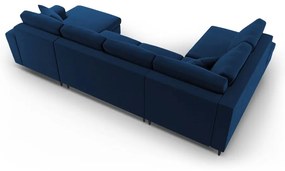 Divano angolare blu allungabile e con contenitore (con penisola a sinistra/a U) con rivestimento in velluto Kyoto – Cosmopolitan Design