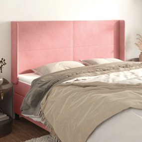 Testiera Ad Orecchio Rosa 183x16x118/128 Cm İn Velluto /
