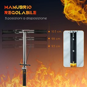 Monopattino per Bambini 86x35x93/98/103 cm Manubrio 3 Altezze in Metallo Nero...