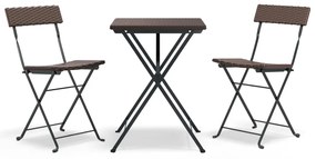 Set pieghevole da bistrò 3 pz marrone in polyrattan