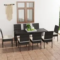 Set da Pranzo da Giardino 9 pz in Polyrattan Nero cod mxl 38577