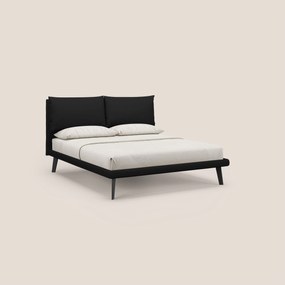 Astrid letto imbottito con piedi in legno in microfibra smacchiabile T11 nero