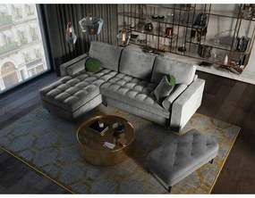 Divano letto angolare in velluto grigio chiaro, angolo sinistro Santo - Milo Casa