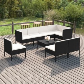 Set Divani da Giardino 9 pz con Cuscini in Polyrattan Nero