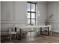 Tavolo da Pranzo Tecno Premium Allungabile 90x180 Allungato 440 in Nobilitato e Ferro Colore: Bianco Frassinato