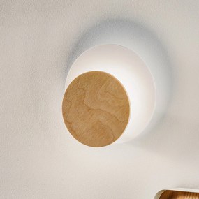 EMIBIG LIGHTING Applique Circle in bianco, pannello decorativo in legno chiaro