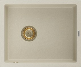 Mexen Pedro lavello in granito a 1 vasca 560 x 460 mm, beige, sifone dorato - 6508561000-69-G