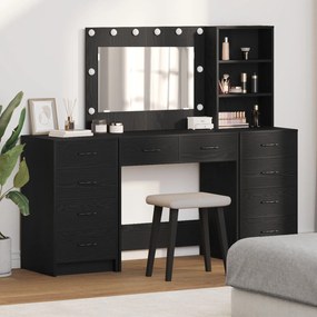 Set di toilette da 3 pezzi  con specchio led in rovere nero legno ingegnerizzato