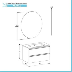Mobile bagno sospeso 80 cm grigio cemento con lavabo e specchio Master