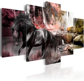 Quadro Cavallo nero sullo sfondo di un cielo cremisi  Colore Rosa, Dimensioni e Misure 100x50