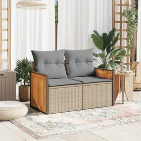 Divano da giardino con cuscini a 2 posti beige in polyrattan