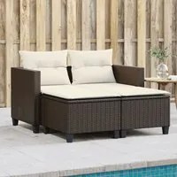 Divano da Giardino 2 Posti con Sgabelli Marrone in Polyrattancod mxl 113480