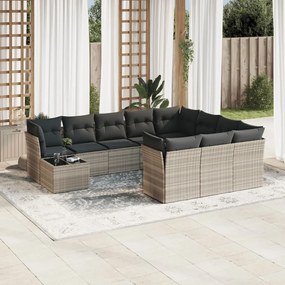 Set divani da giardino 11 pz con cuscini in polyrattan grigio