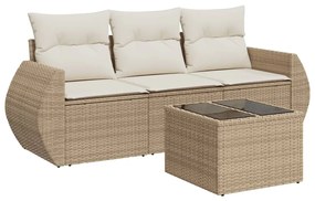 Set divano da giardino 4 pz con cuscini beige in polyrattan