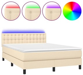 Letto a molle con materasso e led crema 140x190 cm in tessuto