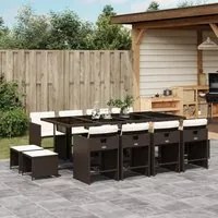 Set da Pranzo da Giardino 13pz con Cuscini Marrone Polyrattan 3211161