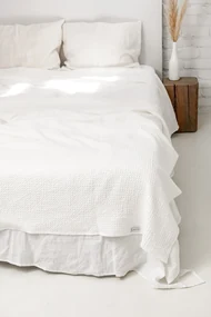 Copriletto A Nido Dape İn Lino Bianco / 53x81"/135x205cm / White