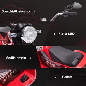 Moto Elettrica per Bambini 6V 3 Ruote Rossa...