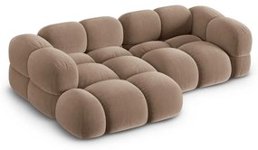 Divano angolare marrone (con penisola a sinistra/con chaise lounge) con rivestimento in velluto Loretto – Cosmopolitan Design