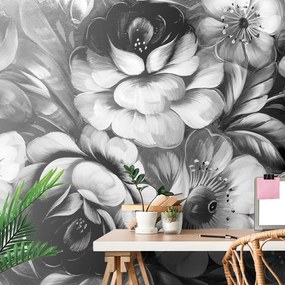 Carta da parati – Fiori in bianco e nero