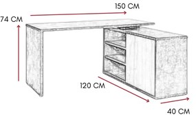 Scrivania Pc Ufficio Angolare Tavolo per Computer con Mobiletto Salvaspazio 1 Anta 6 Ripiani, in Legno cm 150x120x74