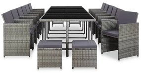 Set da Pranzo per Esterni 17 pz con Cuscini Polyrattan Grigio