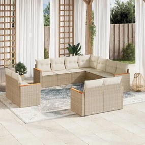 Set divani da giardino 11 pz con cuscini beige in polyrattan