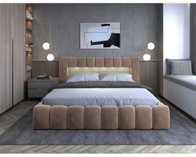 Letto matrimoniale imbottito marrone chiaro con contenitore e rete inclusi 160x200 cm Lamica – ELTAP