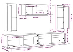 Mobili Porta TV 5 pz Miele in Legno Massello di Pino