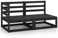 Set Divani da Giardino 2 pz Nero in Legno Massello di Pino cod mxl 41732