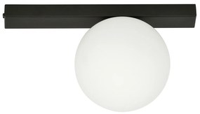 Plafoniera Moderna 1 Luce Giapeto Barra In Acciaio Nero E Sfera Di Vetro Opale