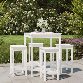 Set Bar Da Giardino 5 Pz Bianco İn Legno Massello Di Pino /