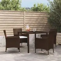 Set da Pranzo da Giardino 5pz con Cuscini in Polyrattan Marronecod mxl 69469