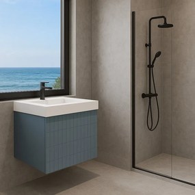 Mobile bagno sospeso con lavabo L 100.5 cm laccato indaco e grigio carbone 2 cassetti per vasca a sinistra Pixel