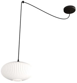 Sospensione 1 Luce Elios In Acciaio Nero Paralume Plissettato Bianco