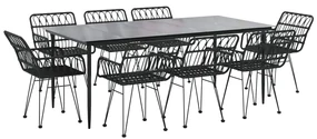 Set da pranzo da giardino 9 pz nero in polyrattan