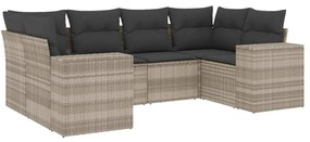 Set divano da giardino 6pz con cuscini grigio chiaro polyrattan