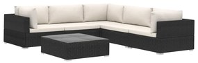 Set divani da giardino 6 pz con cuscini in polyrattan nero