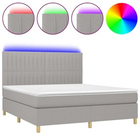 Letto a molle materasso e led grigio chiaro 160x200 cm tessuto