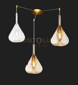 Sospensione ottone sat. 3 luci spostabile vetri tr + 2x am 1177os-s...