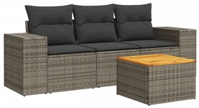 Set divani da giardino 4 pz con cuscini in polyrattan grigio