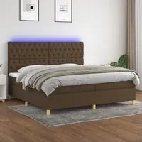 Letto a Molle Materasso e LED Marronescuro 200x200cm in Tessuto 3135704