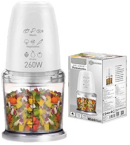 Tritatutto da Cucina Elettrico con Modalita Rapido 260W con Lama in Acciaio Inox Vassoio Capicita Max 500mL Bianco