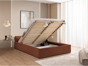 Letto matrimoniale imbottito color terracotta con contenitore con rete inclusa 140x200 cm Cille – Ropez
