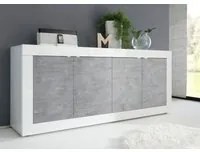 Credenza Moderna, Madia di Design, 4 ante, Bianco Lucido e Beton ZLCBSC-MDP-BBET-4A