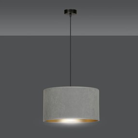 Sospensione 1 Luce Ganesha In Acciaio Nero E Paralume In Tessuto Grigio