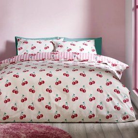 Set copripiumino e federa bianco e rosa per letto matrimoniale 200x200 cm Disco Cherries Stripes – Catherine Lansfield