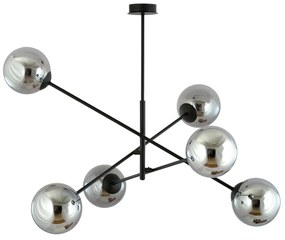 Lampadario 6 Luci Yama In Acciao Nero Con Bracci Regolabili E Vetro Fumè